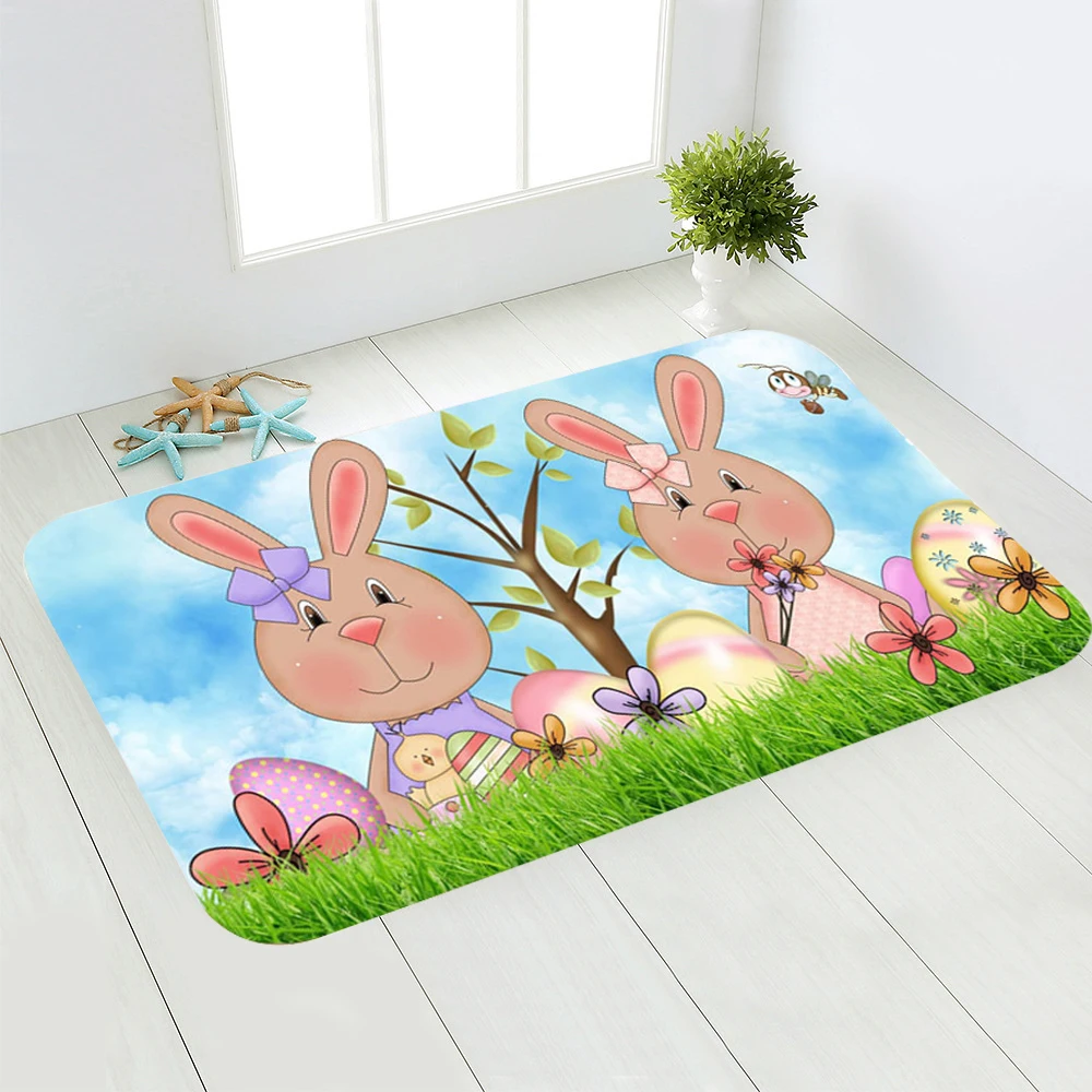 

Bunny Easter Kitchen Carpet Happy Easter Decor DIY Easter Wreath Pink Rabbit Easter Decor for Home Eggs Easter Gift
