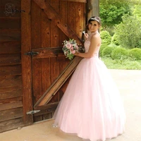 pink halter lace wedding dresses 2022 ball gown criss cross mermaid bridal robes appliques bride dress vestidos de novia