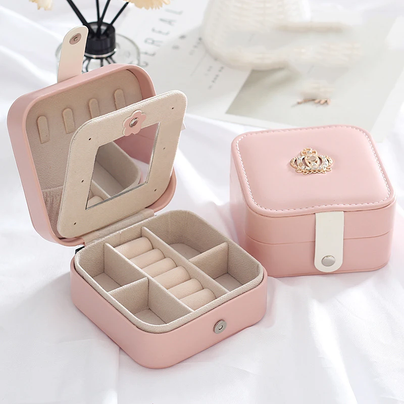 Portable Jewelry Makeup Belt Mirror Travel Storage Box Lipstick Bracelet Organizer Ring Earring Necklace Accessories Supplies