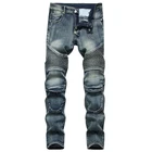Мужские байкерские джинсы для мотоцикла, уличная одежда, тонкие Стрейчевые джинсовые штаны, защитные брюки на коленях, винтажные синие, черные