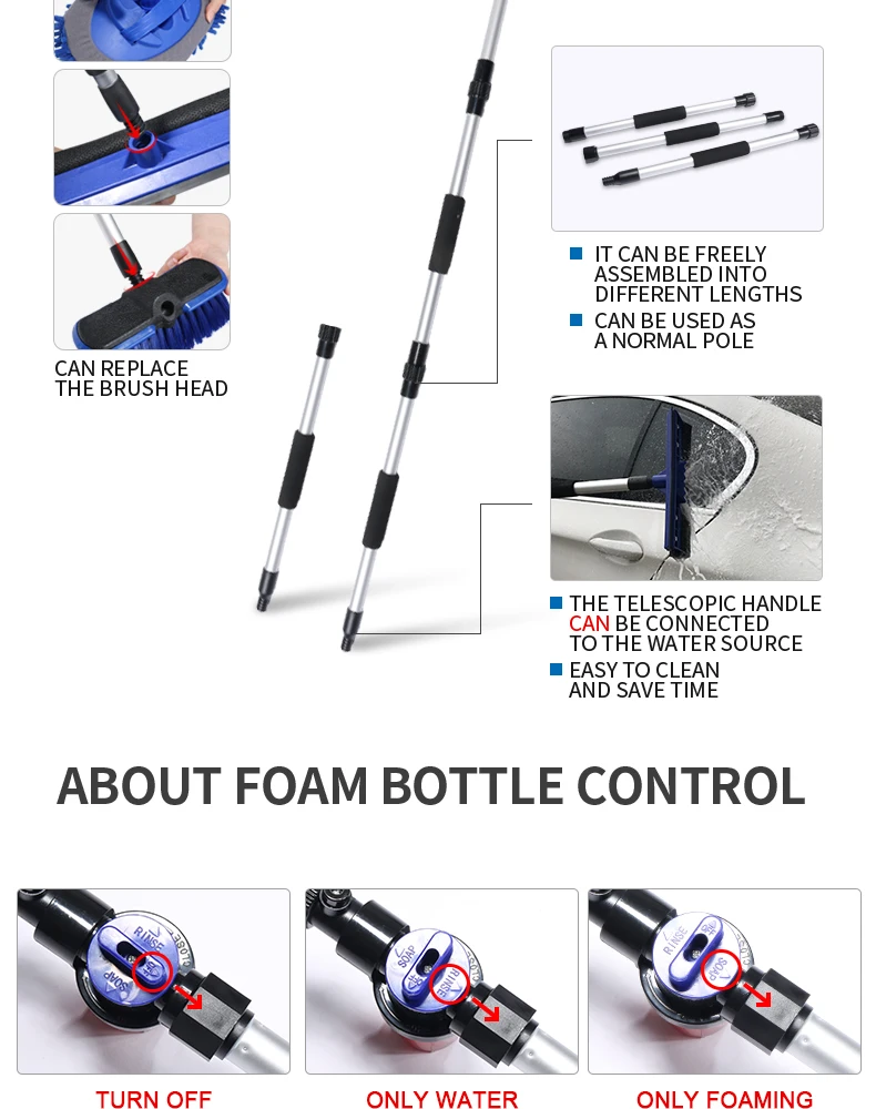 Car Wash Brush Cleaning Mop Chenille Broom Water Flow Windows Squeegee Telescoping Handle Foam Bottle Car Accessories Xammep