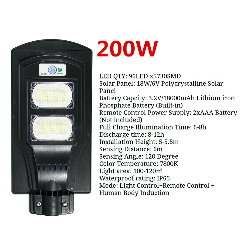 

200W LED Solar Street Light Motion Sensor Outdoor Wall Lamp + Remote
