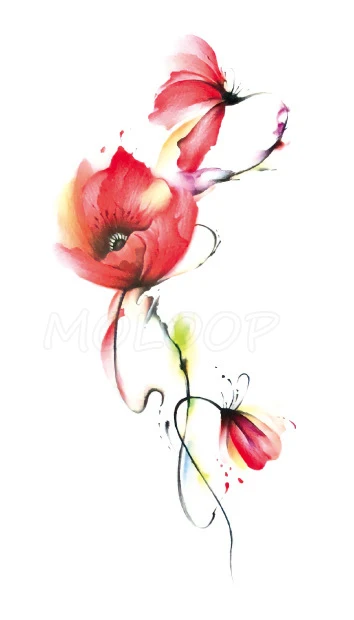 Тату-наклейка для боди-арта с красными цветами чернилами растениями розочками