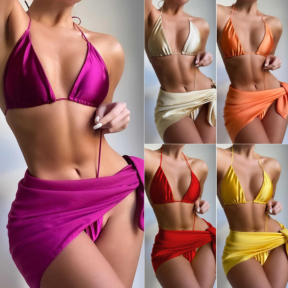 

Fashionsta Bikinis Sexy Swim Lingeries Swimwear Female 3 Piece Swimsuit Triangle String Halter Bathing Suit Swimwear Summer New