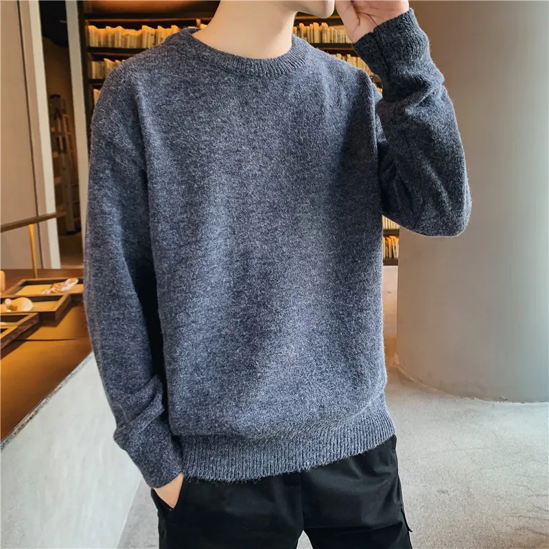 

A8880 Autumn Men Wool Knitted Sweater Loose Fashion Trendy Thicken Handsome Youth Korean Style Casual Grey Long Sleeve Pullovers