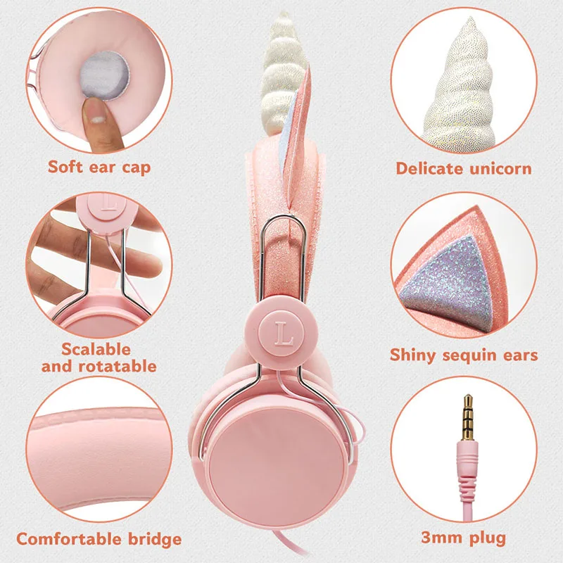 Женские проводные наушники с единорогом Детская Музыкальная гарнитура игровые