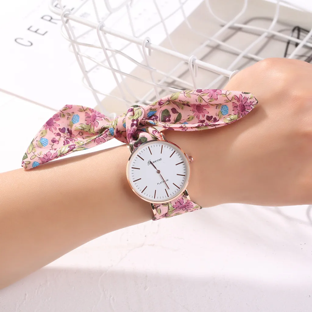 Сладкая девушка браслет часы Женское платье Мода цветок ткань дизайн женские reloj