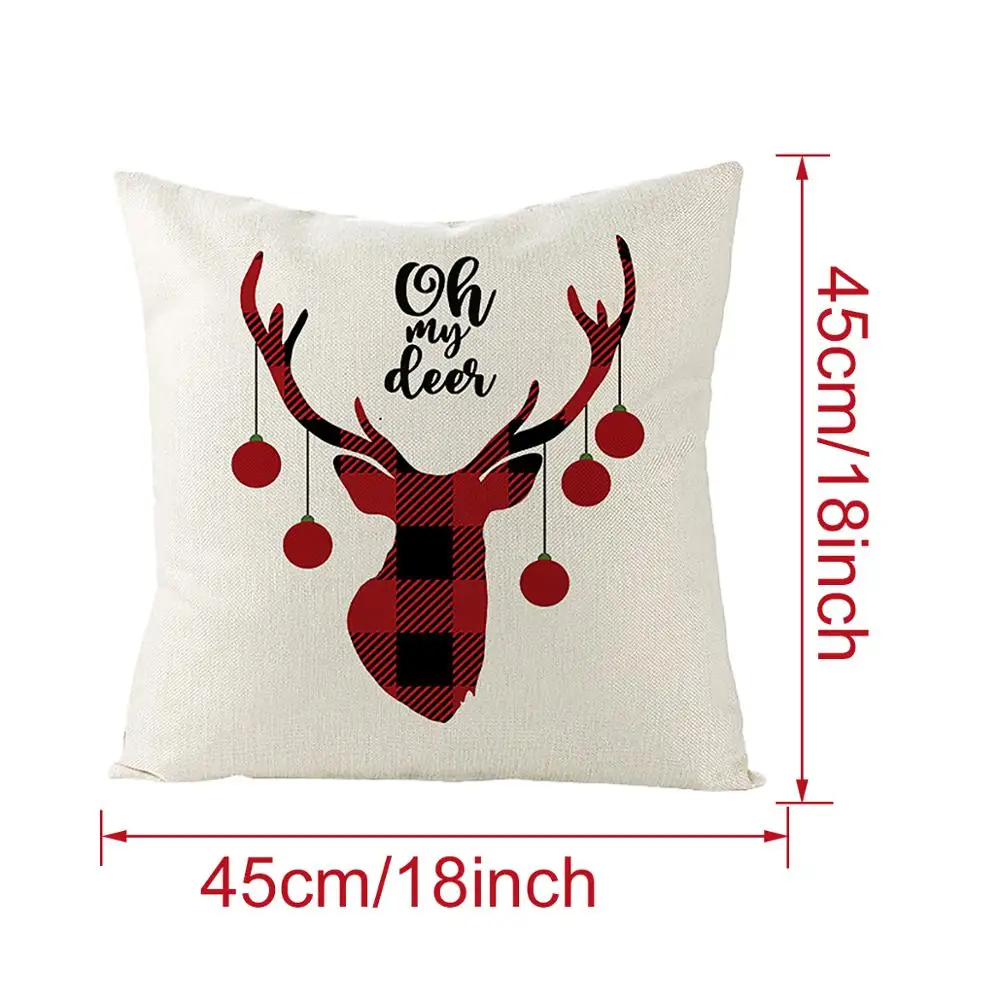 

45x45cm Elk Christmas Cushion Cover Cotton Linen Sofa Pillowcase Christmas Home Decoration Printed Decorative Pillows Cover