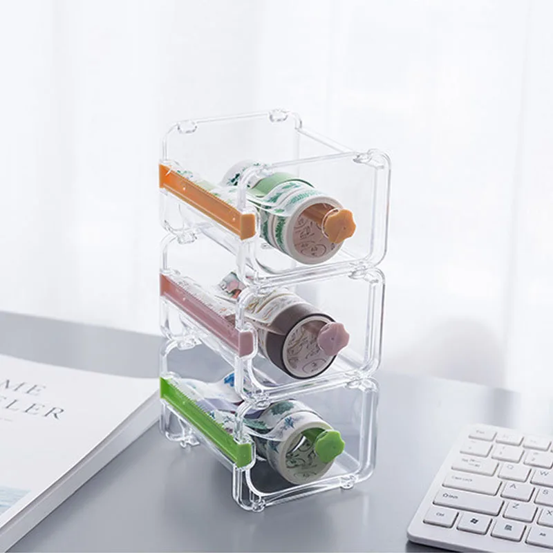 

Transparent Tape Boxes Large Capacity Design Washi Tape Cutter Desktop Storage Box Tape Dispenser Tape Tool Office Stationery