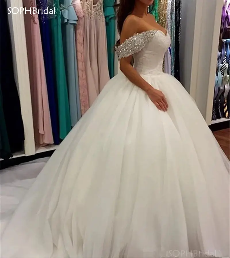 

Off Shoulder Wedding Dresses Lace Appliques 2021 Cap Sleeves Chapel Train Robe De Mariage Bridal Gowns Vestidos