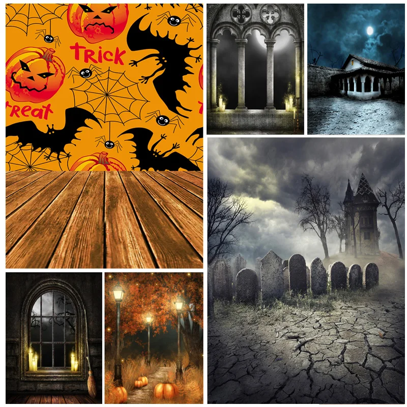 

ZHISUXI Halloween Backdrop Pumpkin Lantern Castle Forest Moon Tombstone Baby Photography Background For Photo Studio Props NG-07