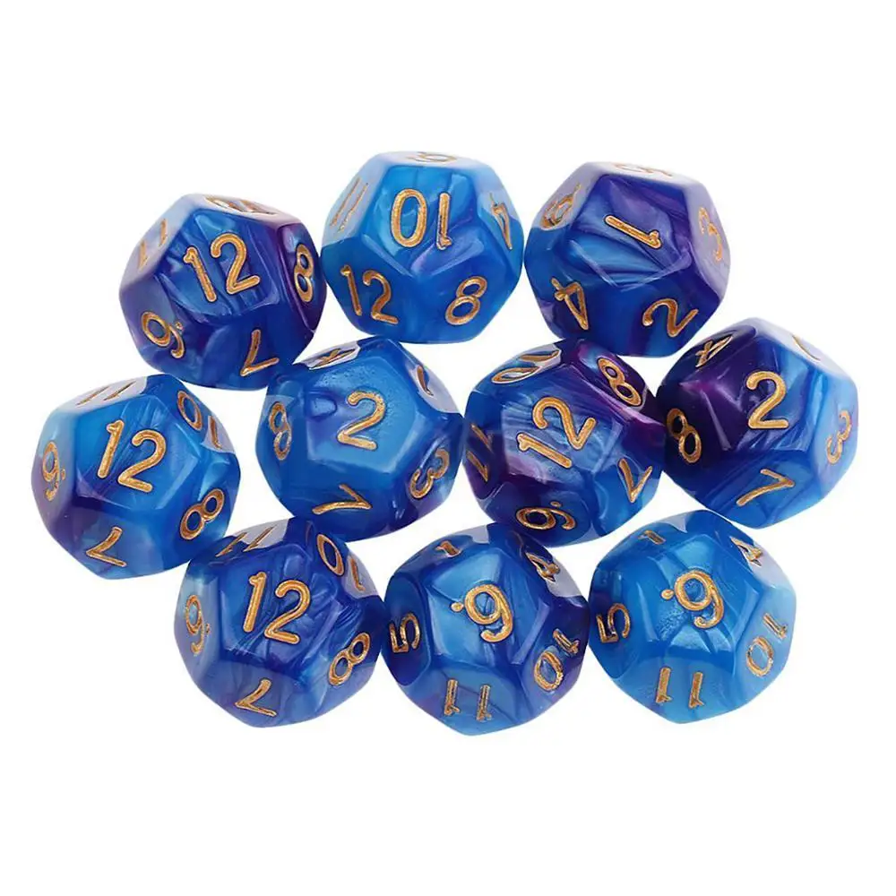 Blue Лидер продаж 10 шт./компл. красочные D12 кости для Подземелья и Драконы кости набор акриловых многогранные 12-сторонние напиток кости с цифрами 7 цветов - Цвет: Blue