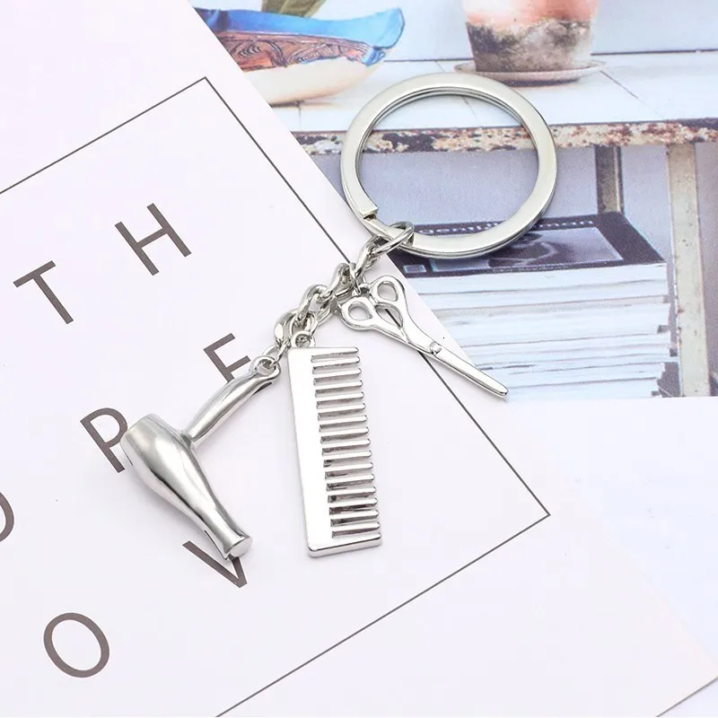 Simple Hair Tools Alloy Keychains Hairstylist Salon Graduation Gifts For Men Comb Scissors Dryer Key Ring Dropshipping