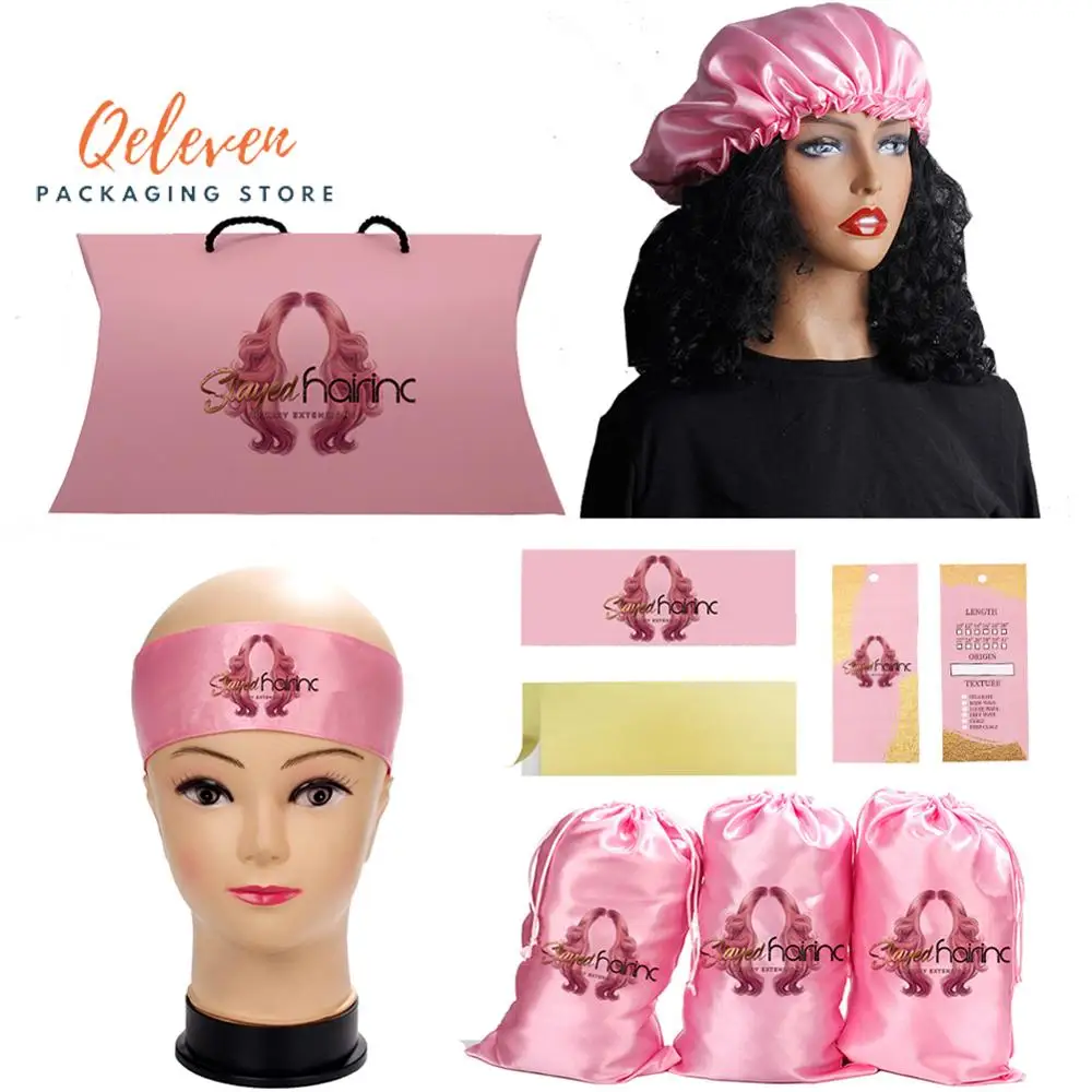 Набор для упаковки необработанных волос с логотипом на заказ атласные