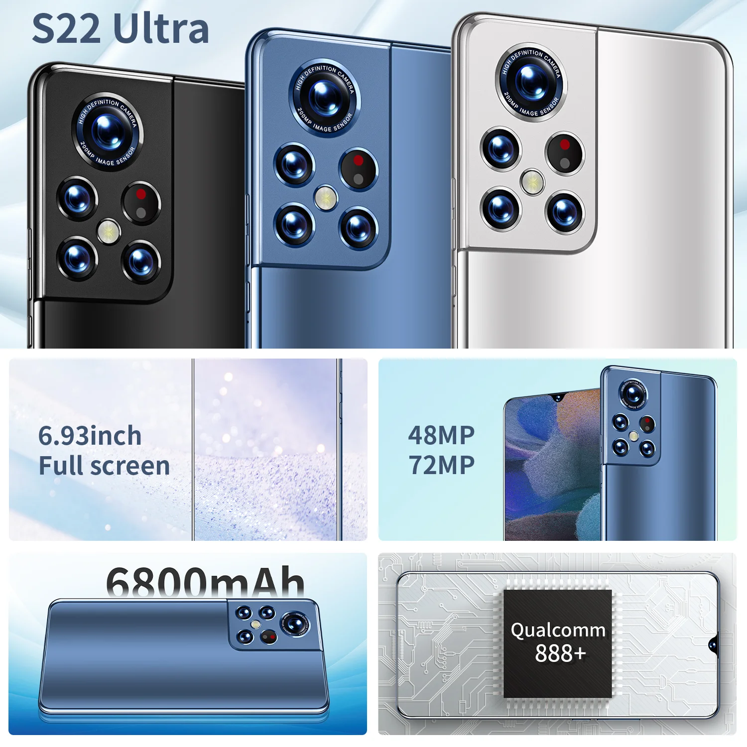 S22-tel&eacute;fono inteligente Ultra versi&oacute;n Global, dispositivo HD de 6,93 pulgadas, 5G, Qualcomm 888 + Android 12, 16GB RAM + 1T ROM, 6800mAh-5