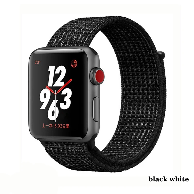 Нейлон pulseira для apple watch band 4 44 мм 40 мм(iwatch 5) apple watch 3 2 1 ремешок 42 мм 38 мм дышащий браслет ремень аксессуары - Цвет ремешка: black white