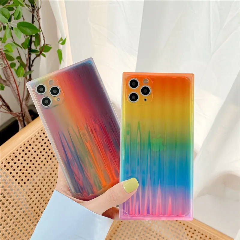Цветной чехол для телефона с лазерной полосой iPhone 12 11 Pro Max XR XS 7 8 Plus X SE2 Мягкий