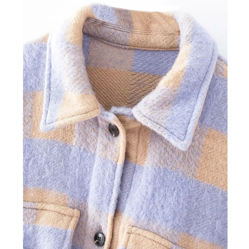 

Klacwaya womens coats and jackets female oversize outwear coat chic tops winter leisure purple plaid loose woolen Overshirt