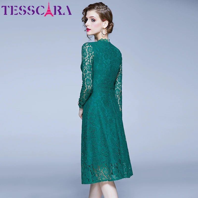 TESSCARA женское весеннее элегантное зеленое кружевное платье Festa женские свадебные