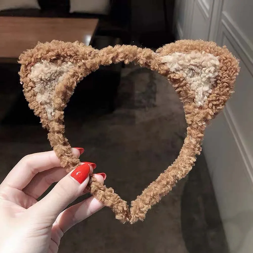 

1 Pcs Creative Face Wash Headband Female Lamb Hair Hoop Korean Fashion Cat Ears Plush Headband Cute Girl Makeup Headwear