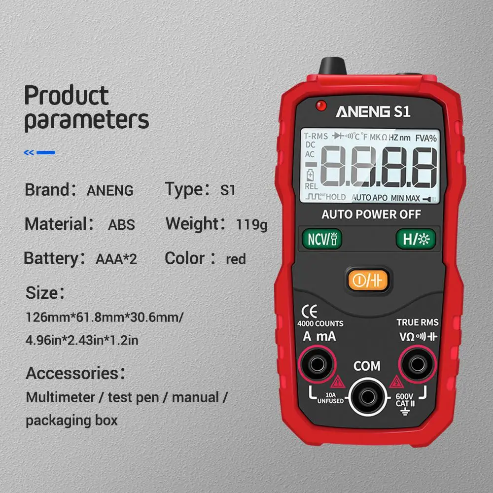 Цифровой мультиметр ANENG S1 True RMS Автоматический диапазон Профессиональный