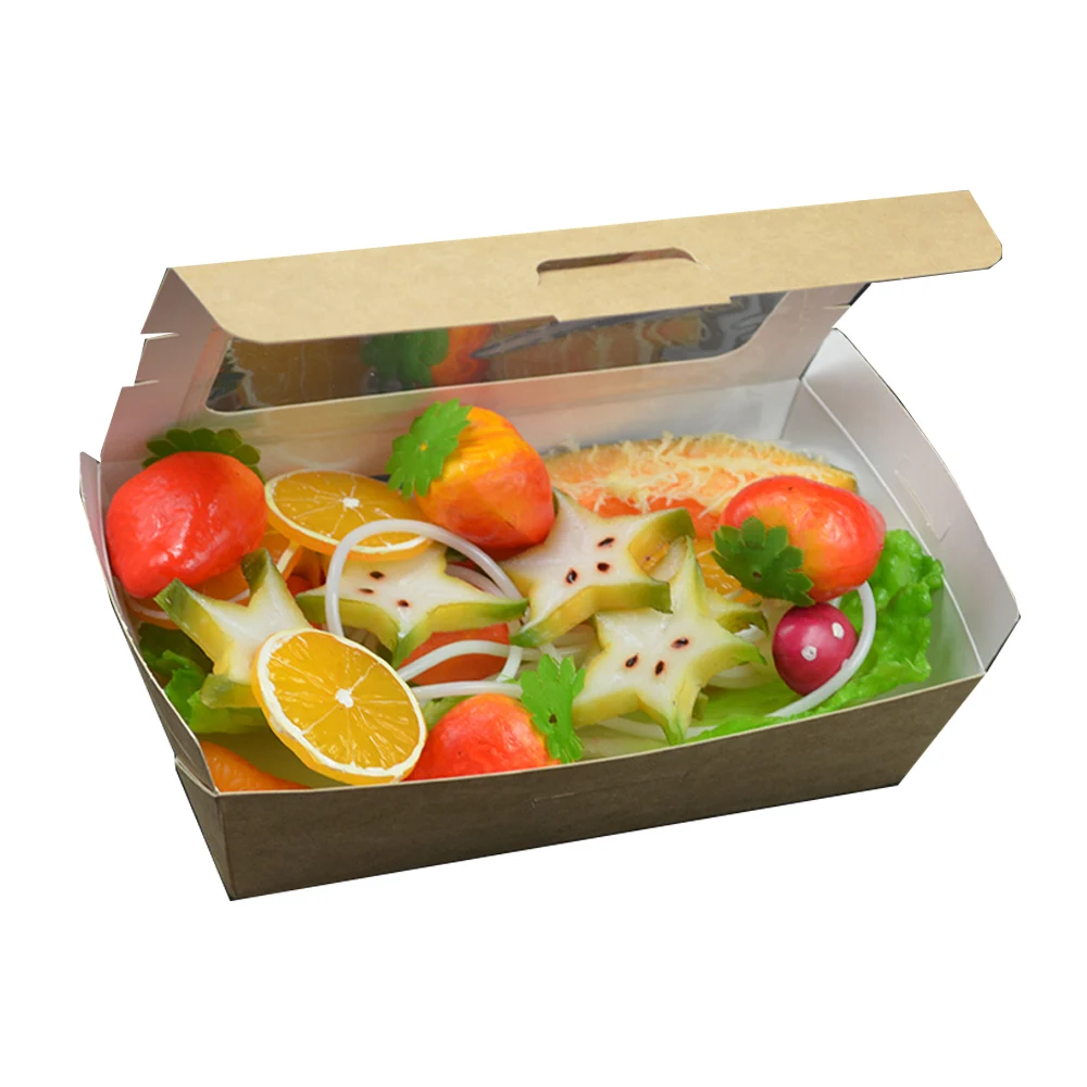 Коробка для упаковки из коричневой бумаги, одноразовая, с прозрачной крышкой для фруктового салата (760 мл / 970 мл / 1470 мл), 50 шт.