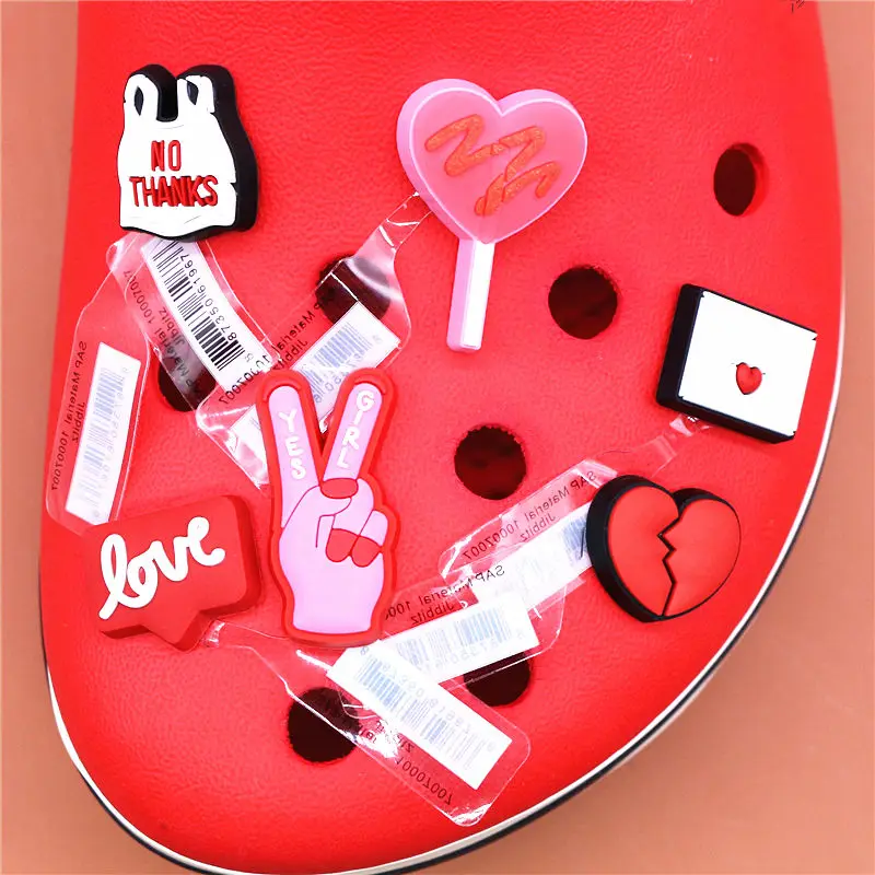 1pcs Love Letter Shoe Decoration Accessories Broken Heart Lollipop Yes Girl No Thanks Croc Charms for Bracelets Jibz Kids Gifts