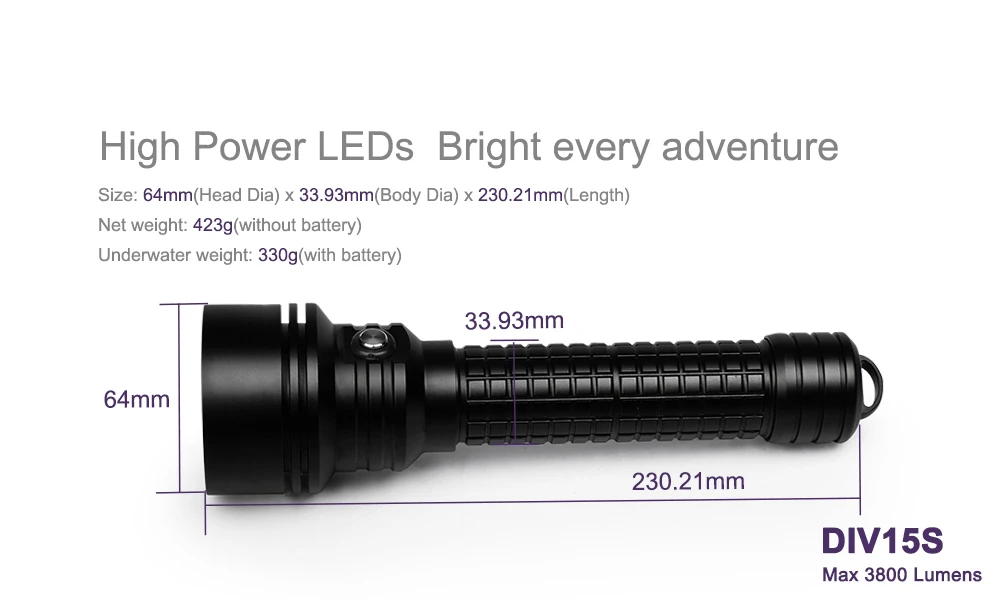 Brinyte DIV15S светодиодный фонарик для дайвинга CREE XPL-Hi V3 светодиодный 3800lm светодиодный технический электрический фонарик для дайвинга 200 М Подводная лампа