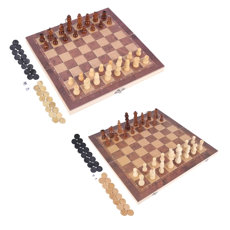 

Wooden International Chess Set 3-In-1 Road International Chess Folding Chess Portable Board Game Word Chess