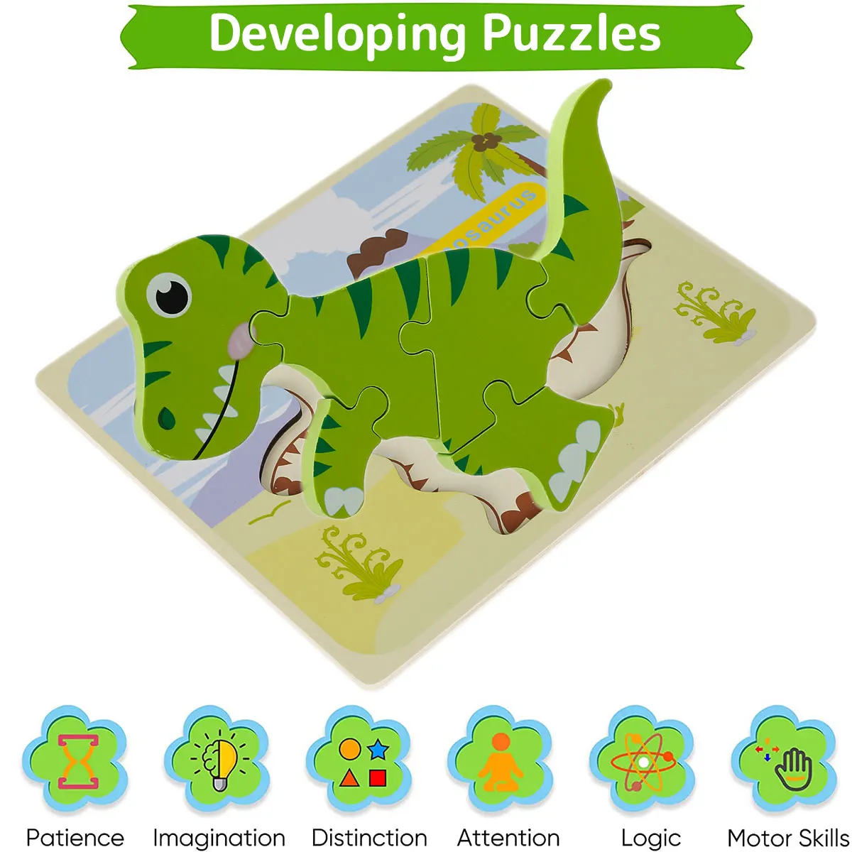 

4/6pcs Dinosaurs Wooden Puzzles 3D Animal Wood Jigsaw Puzzles Montessori Toddler Game Set Early Educational Toys Gifts for Kids
