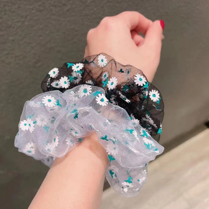 

Super Big Sprig New Soft Gauze Hair Scrunchy Oversized Hair Ties Rope Band Diaphanous Solid Ponytail Vintage Wide Hair Gums