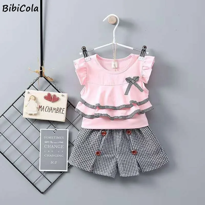 Комплект одежды для маленьких девочек BibiCola летний хлопковый спортивный костюм с