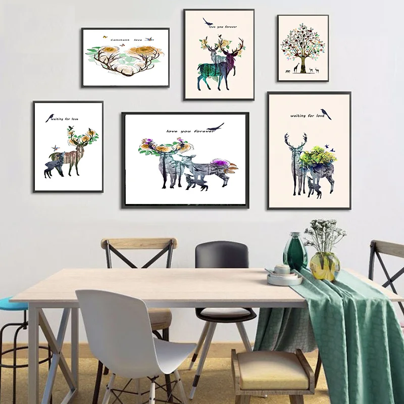 Олень с обнаженной женщины настенный Арт холст живопись скандинавские плакаты