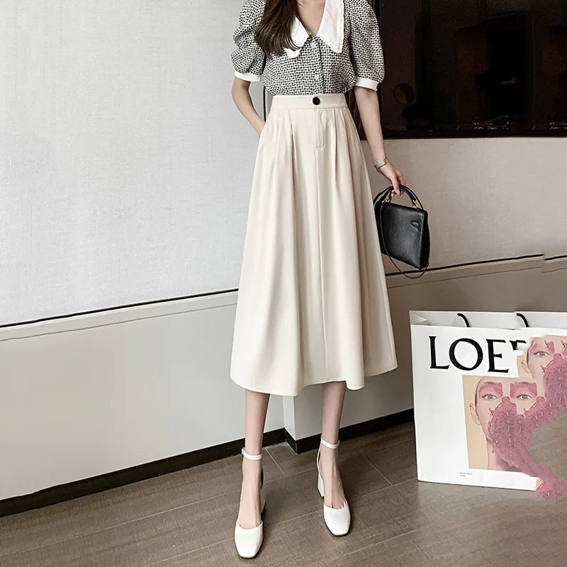 

2021 Новый Для женщин, пояс на резинке, Длина однотонная плиссированная юбка для девочек; Летние юбки женские с завышенной талией тонкая юбка-...