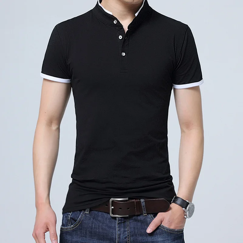 

Mandarin Collar Short Sleeve Tee Shirt 2020 New Men Spring Summer New Style Top Men Brand Clothing Slim Fit Cotton T-Shirts