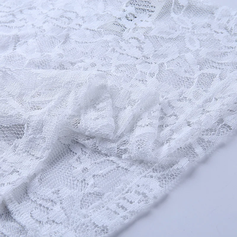 

OSLLENLLA White Lace Long Sleeve Shirt O Neck Women See-through Hollow Out Sexy Women Elegant Shirt Lantern Sleeve Sheer Shirts