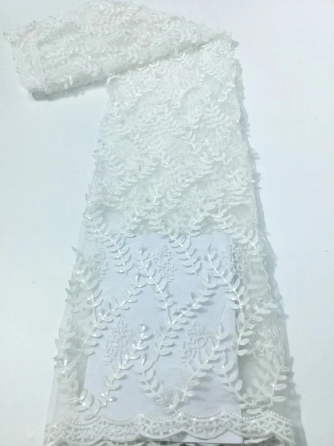 

White 2020 African Cord Lace Fabrics Embroidery French high quality lace Guipure Cord lace fabric with Sequins