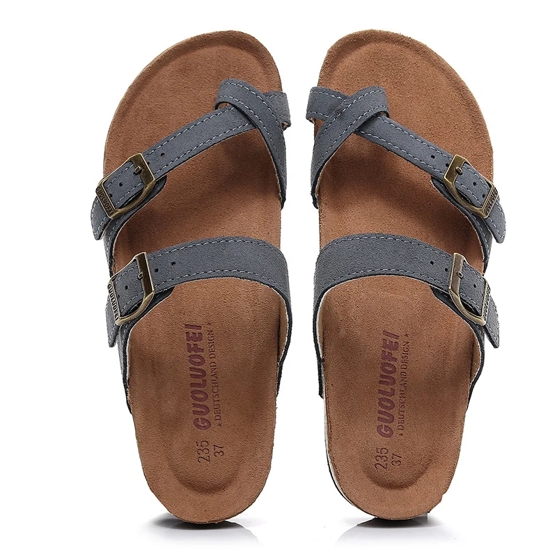 

2021 New Men's Leather Mule Clogs Slippers High Quality Soft Cork Flip Flops Buckle Slides Footwear for Men Women Unisex 35-46