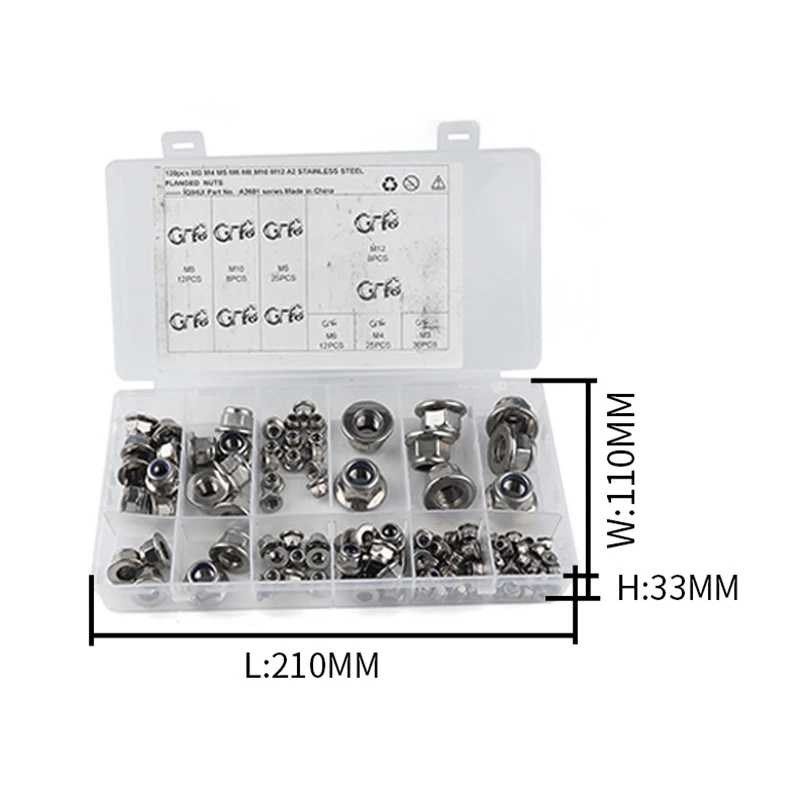 

120Pcs Stainless Steel Flange Nylon Lock Nut M3-M12