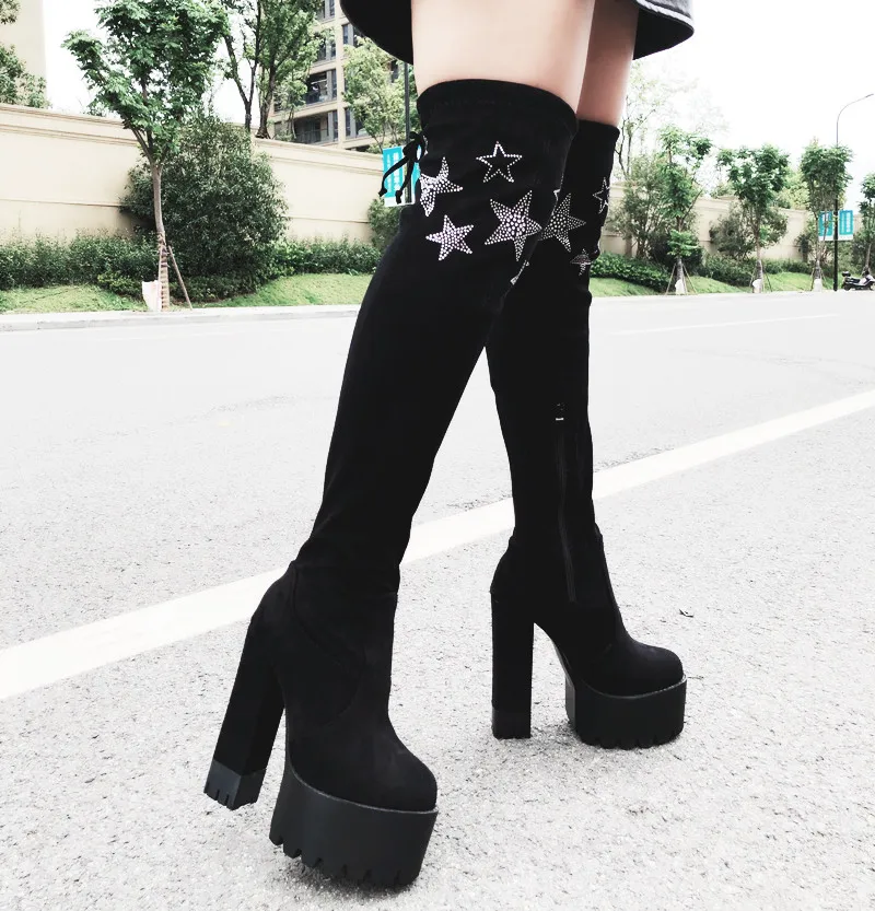 Женские сапоги выше колена на высоком каблуке 14 см|Ботфорты| |