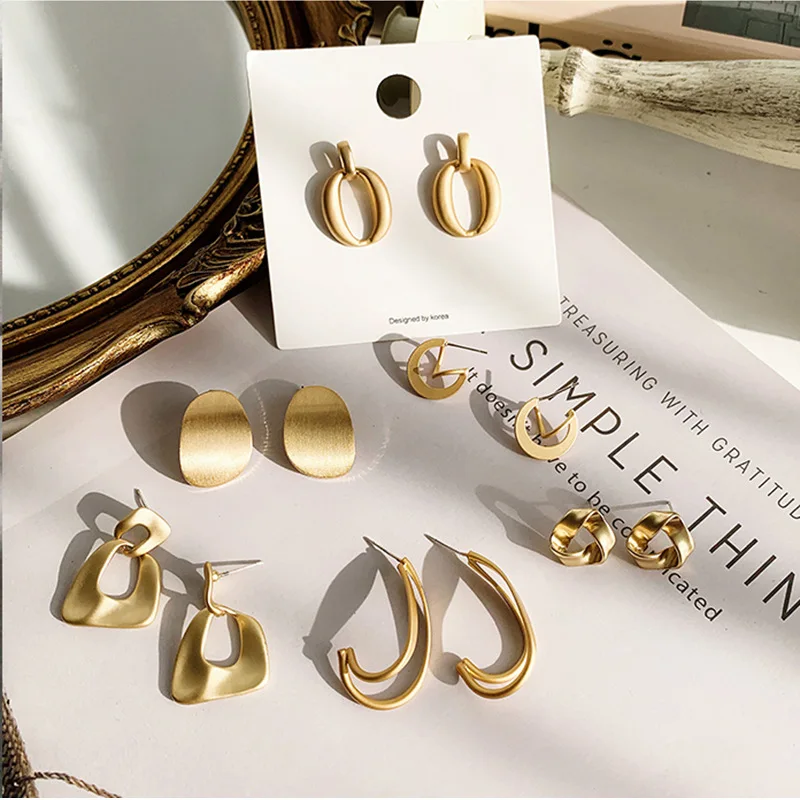 

French Style Chic Matte Gold Drop Earrings Irregular Circle Geometric Earrings Exaggerated Retro Fashion Women Jewelry