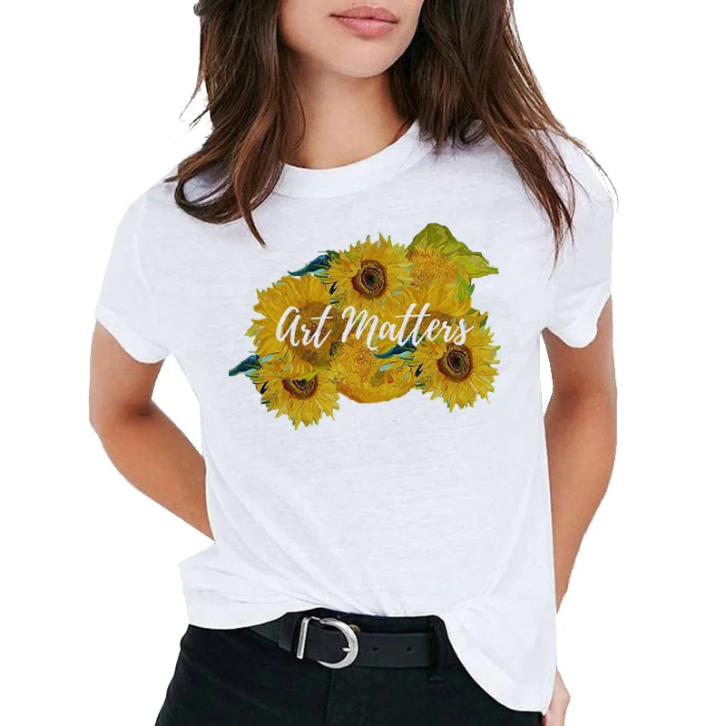 

Sunflower Print T-shirt Van Gogh T-shirt Art Fashion Women's Top T-shirt Harajuku T-shirt Women Women t-shirt top tee
