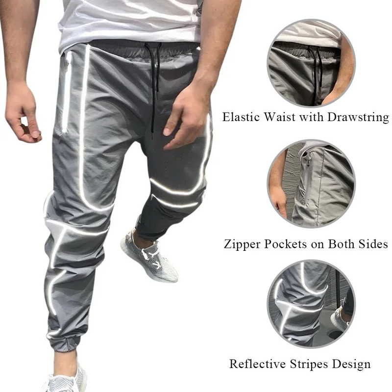 NEW Reflective Pants Streetwear Fitness Men Hip Hop Sweatpants Mens Casual Joggers Unisex Harajuku | Мужская одежда