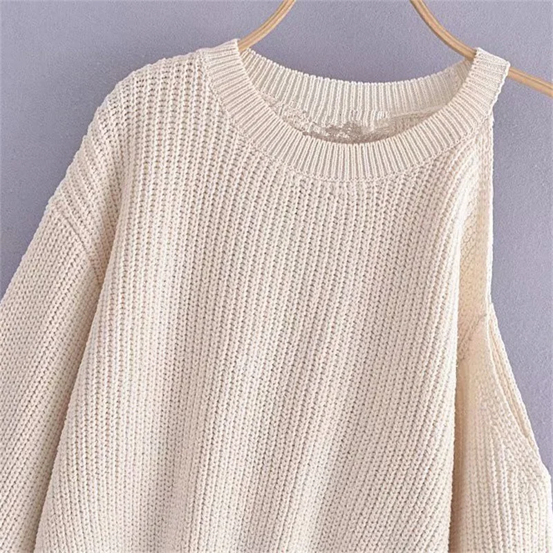 

NWOMN Za 2021 White Off Shoulder Women Sweater Long Sleeve Cropped Women's Jumper Knitted Sweater With Collar Elegant Woman Top