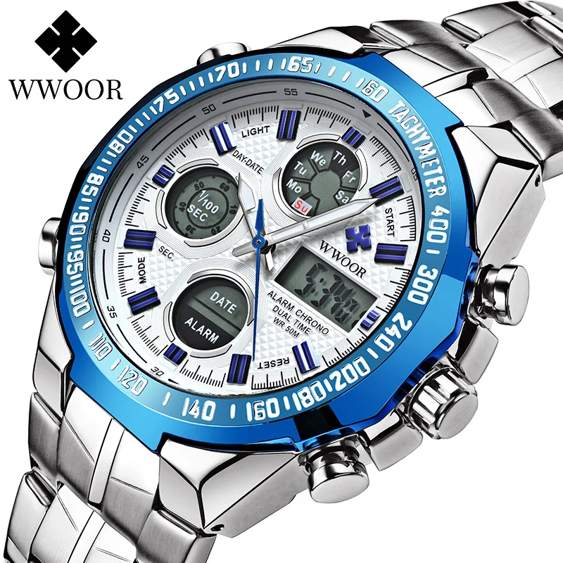Часы WWOOR Мужские кварцевые с хронографосветодиодный брендовые Роскошные