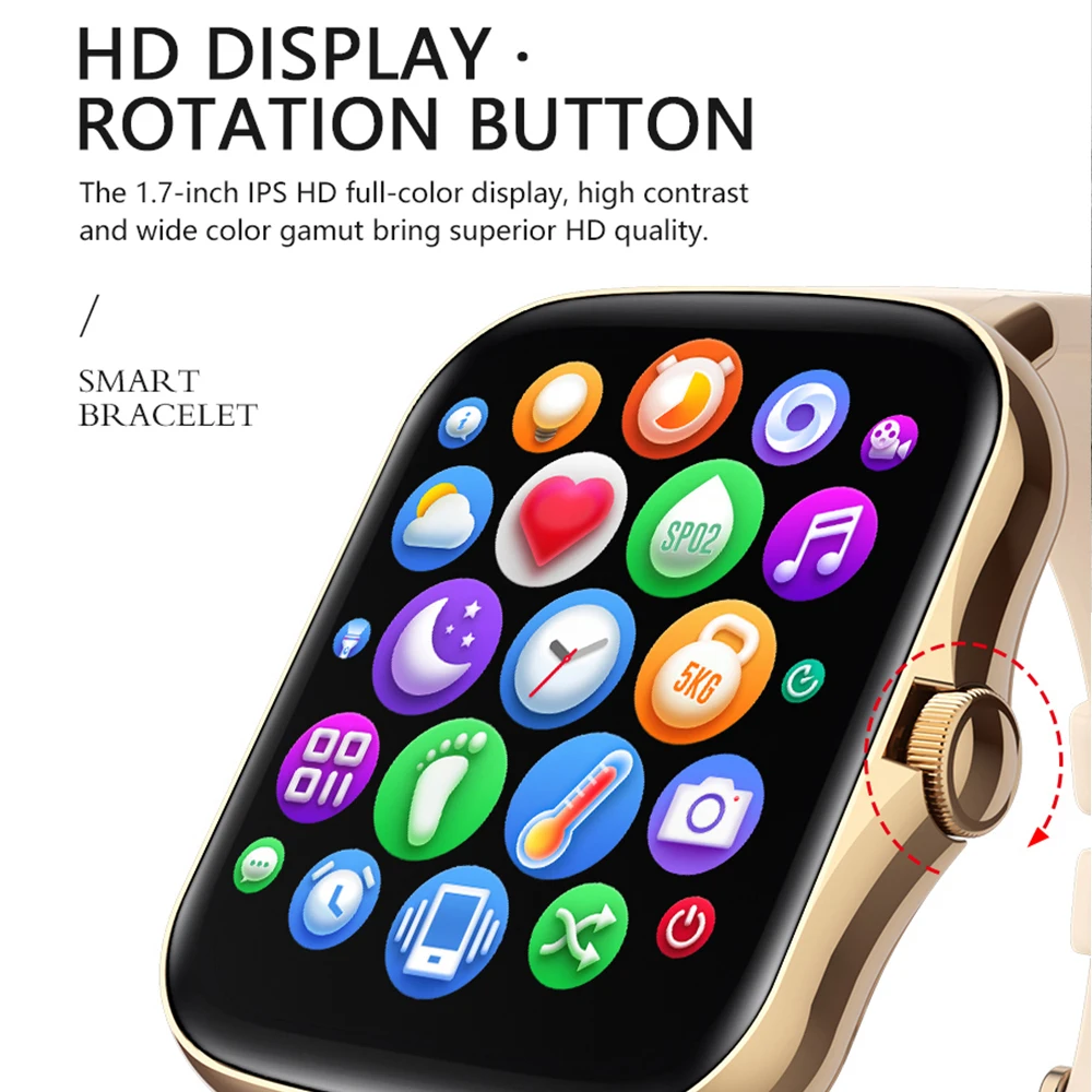 Roruite 1.69 Inch Full Touch Smart Watch 2021 Fitness Tracker Information Push Waterproof Smartwatch Men's Women For Ios Android