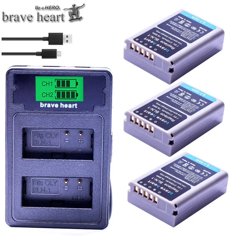 charger and 3battery Горячая Распродажа 2100 мА/ч, PS BLN-1 BLN1 PSBLN1 PS-BLN1 Li-Ion Батарея+ ЖК-дисплей двойной Зарядное устройство для цифровой камеры Olympus E-M5 OM-D E-M1 E-P5 Камера L10 - Цвет: charger and 3battery