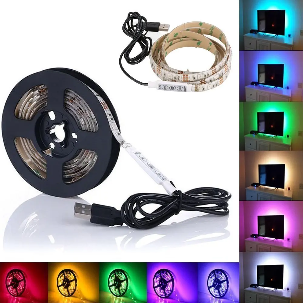 1 м-5 м DC5V USB Светодиодная лента Набор 5050RGB с RF IR Bluetooth музыкальный контроллер гибкий
