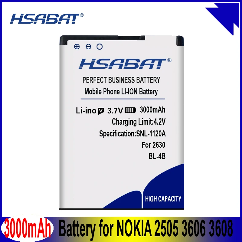 HSABAT 3000 мА/ч, BL-4B Батарея для NOKIA 2505 3606 3608 2670 2660 2630 5000 6111 7070 7088 7370 7373 7500