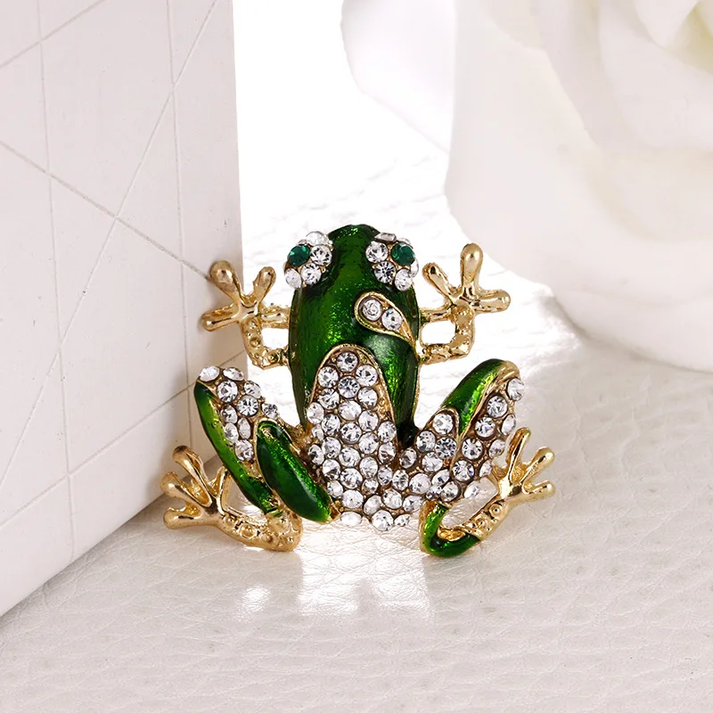 Rhinestone Green Frog Brooch Unisex Cute Animal Pin Women Men Dress Coat Accessories Gold | Украшения и аксессуары